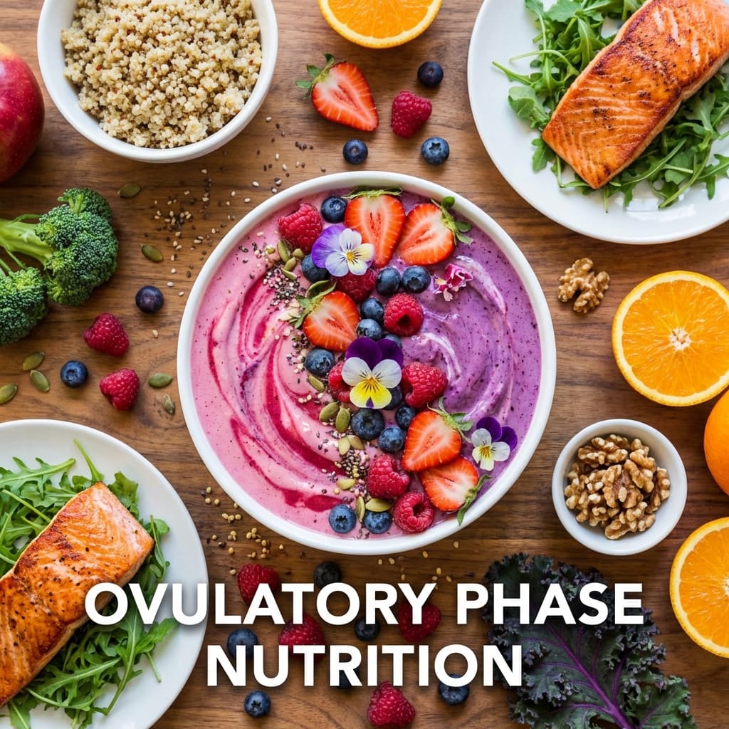 Colorful smoothie bowl with berries, quinoa, salmon, and walnuts